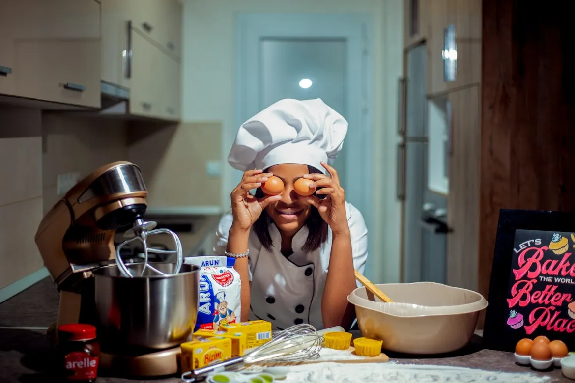 Alexandra having fun in the kitchen with eggs
