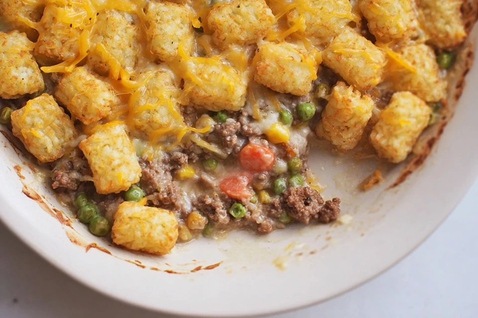 Easy Alfredo Tater Tot Beef Casserole