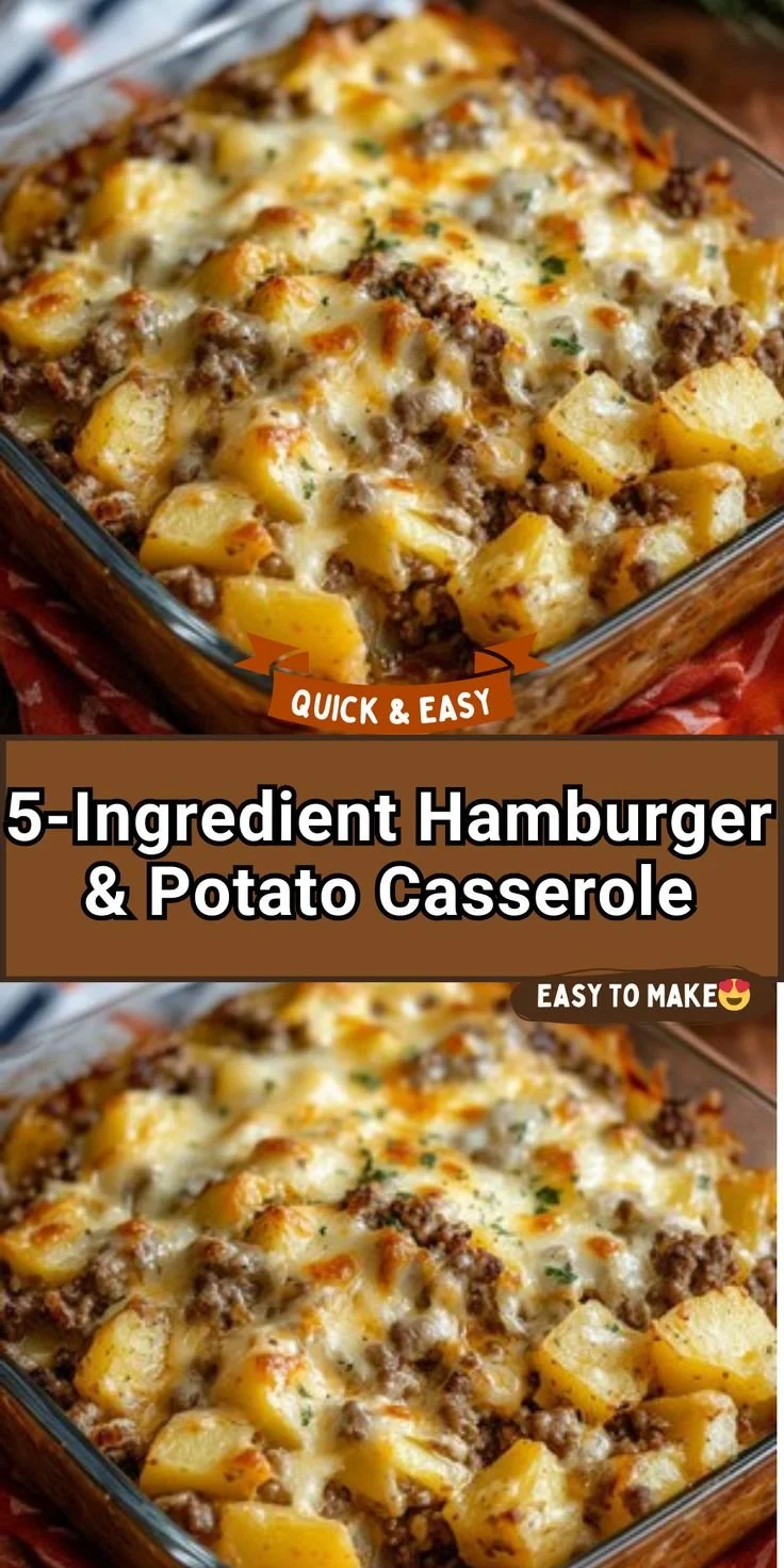 5-Ingredient Hamburger and Potato Casserole in a baking dish