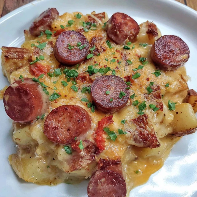 Kielbasa Sausage Cheesy Potato Casserole
