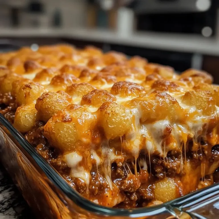 Delicious Chili Cheese Tater Tot Casserole served in a baking dish