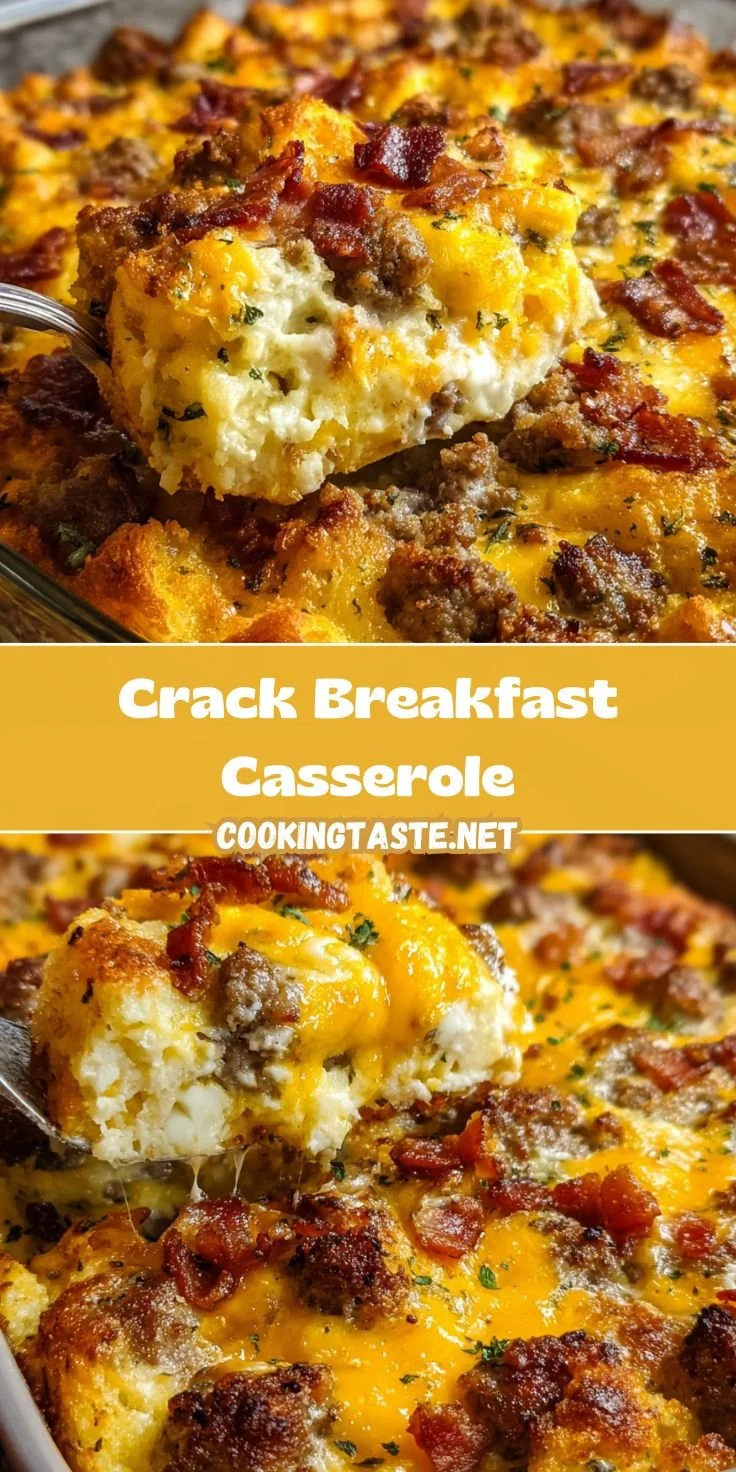 Delicious crack breakfast casserole loaded with eggs, cheese, and savory ingredients