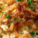 French Onion Chicken Orzo Casserole