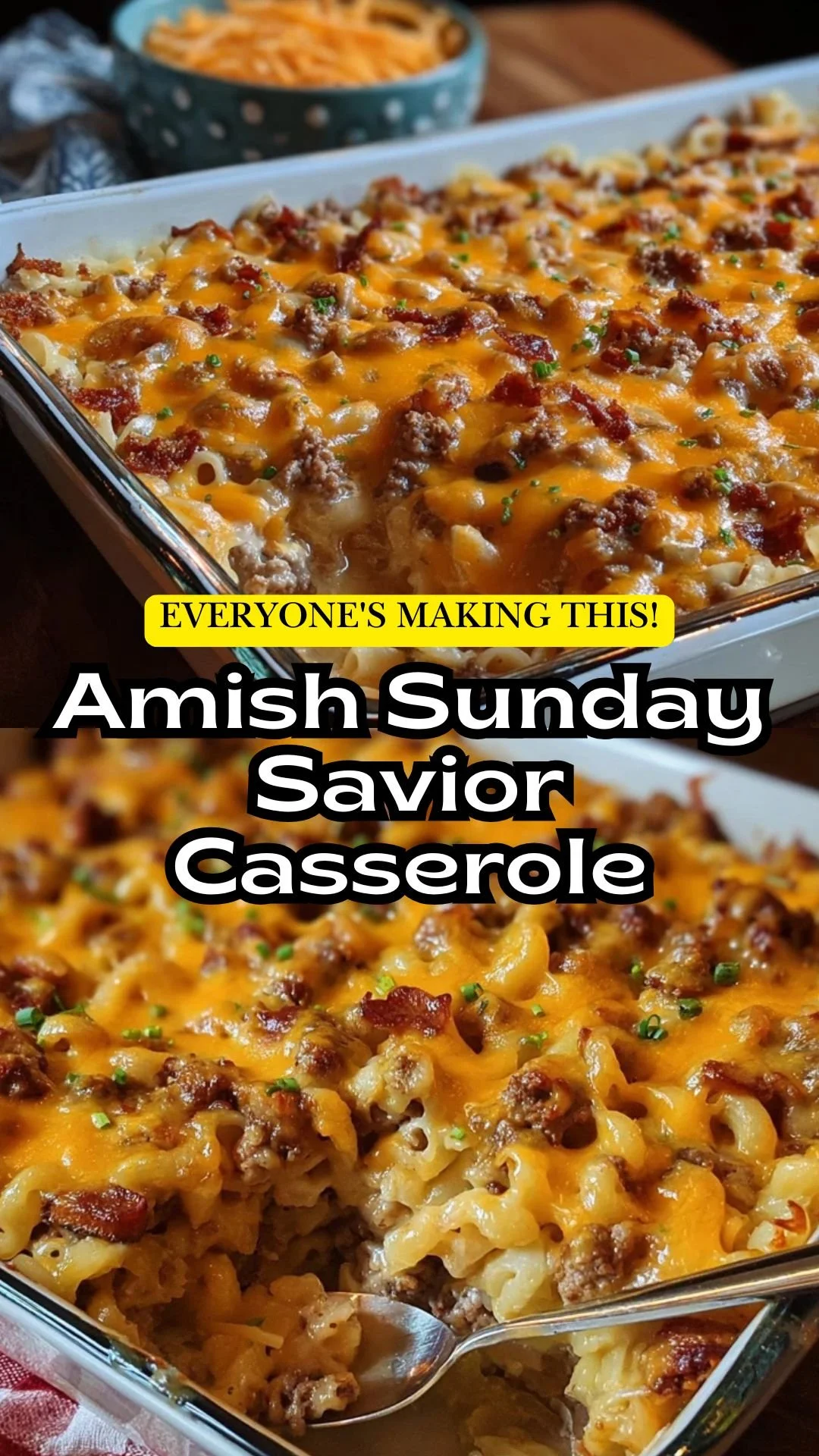 Delicious Amish casserole served in a rustic dish