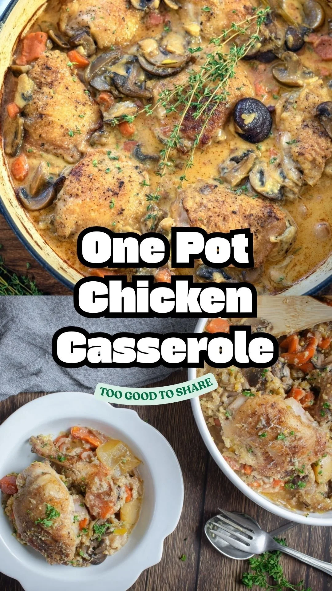 One Pot Chicken Casserole with vegetables and herbs cooked in a single pot.