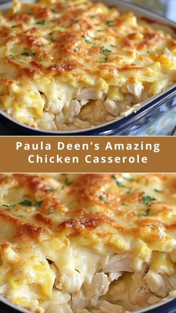 Paula Deen's amazing chicken casserole served in a dish