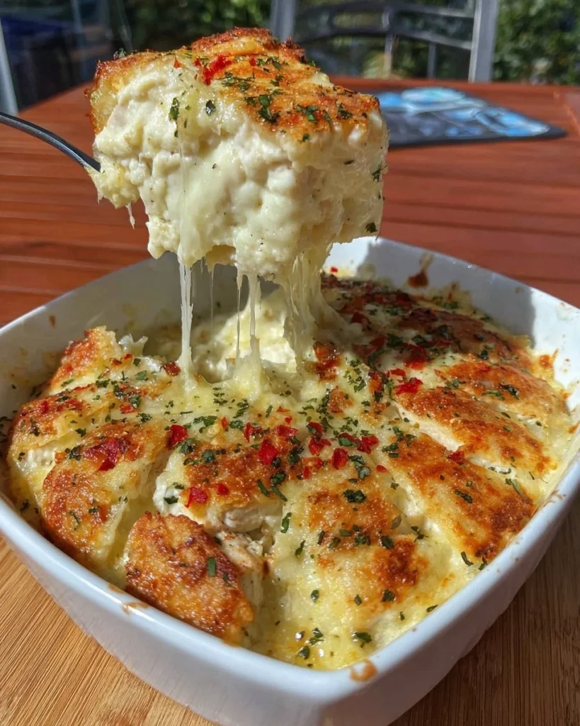 Oven-Baked 4-Ingredient Chicken Alfredo Bake