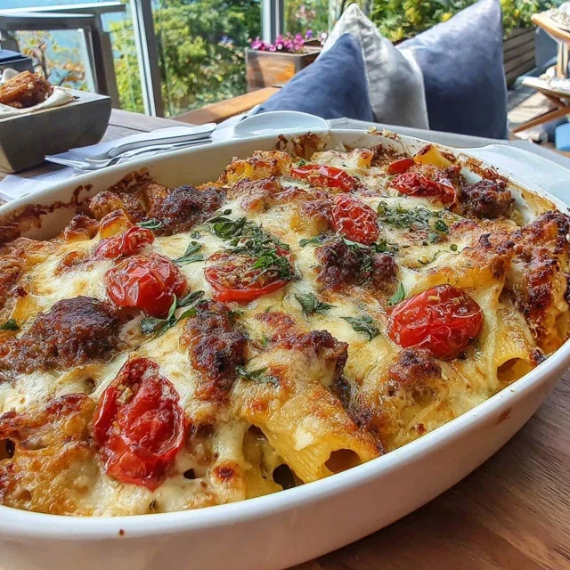 Baked Rigatoni Casserole with Sausage and Ricotta