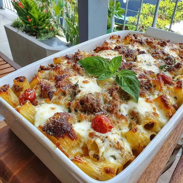 Baked Rigatoni Casserole with Sausage and Ricotta