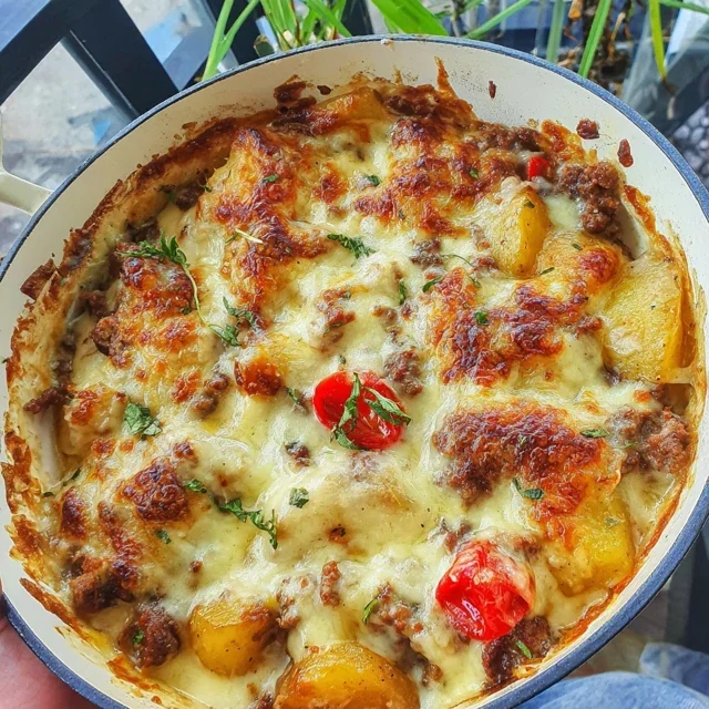 Cheesy Ground Beef and Potato Bake with Cheddar