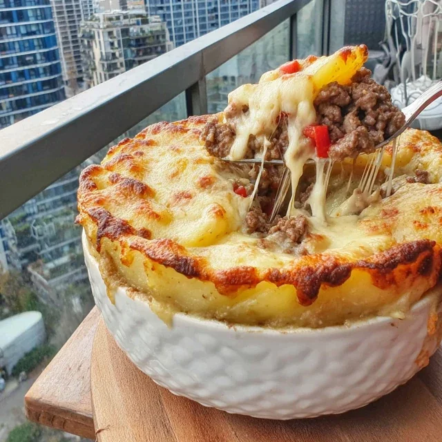 Cheesy Ground Beef and Potato Bake with Cheddar