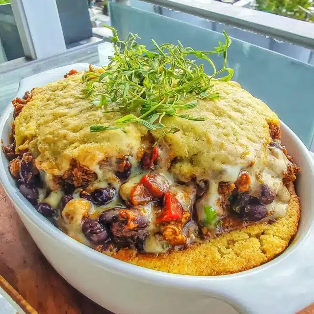 Chipotle Chicken and Black Bean Casserole with Cornbread Crust