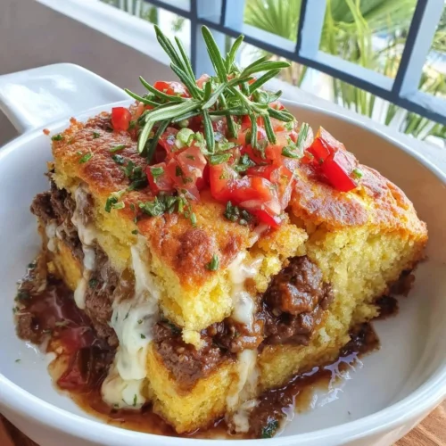 Cinco de Mayo ground beef and jalapeño casserole with cornbread topping