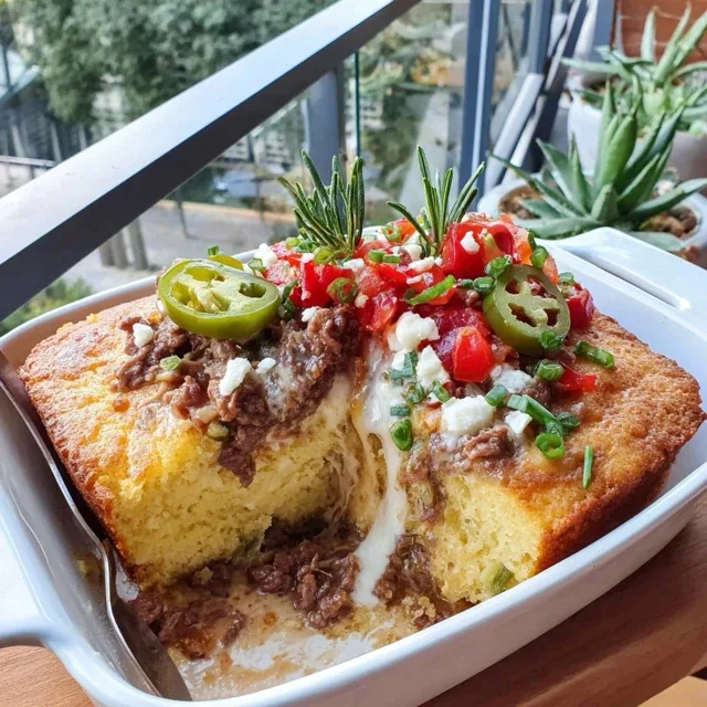Cinco de Mayo Ground Beef and Jalapeño Casserole with Cornbread Top