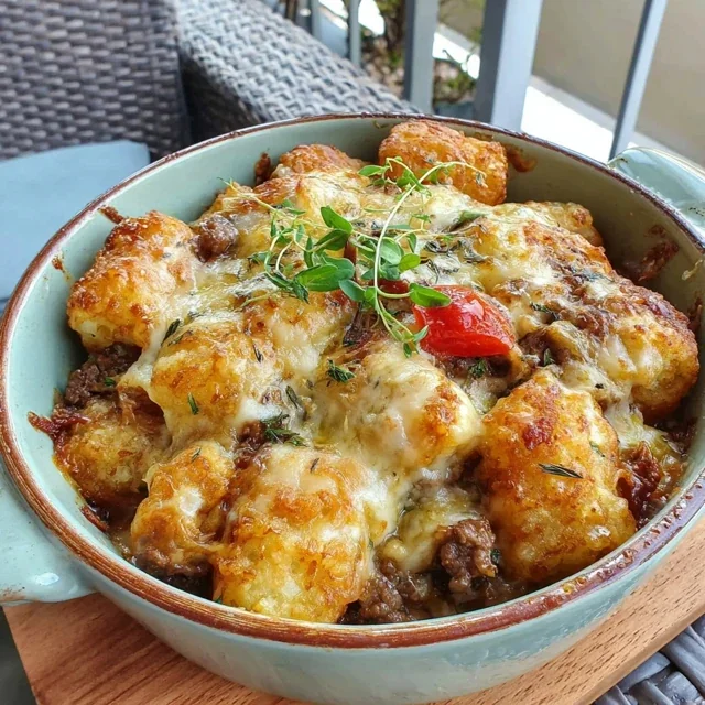 Classic Tater Tot Casserole with Ground Beef and Cheesy Sauce
