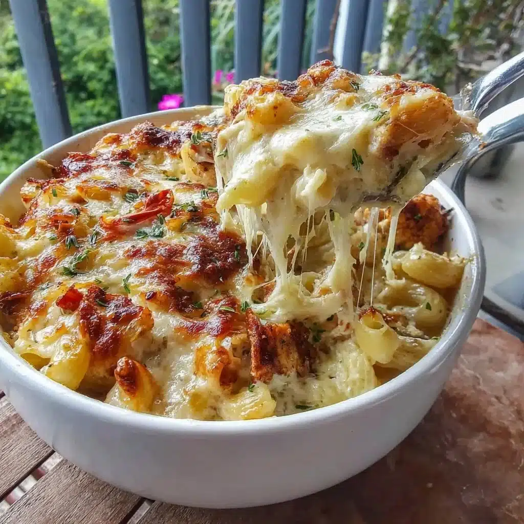 Delicious Crack Chicken Macaroni and Cheese Casserole topped with crispy breadcrumbs