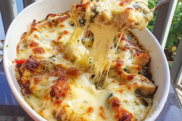 Creamy Chicken Spinach Casserole with Melted Cheese