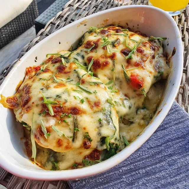 Creamy Chicken Spinach Casserole with Melted Cheese