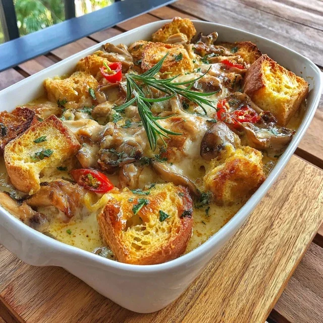 Creamy Morel Mushroom and Chicken Casserole Baked Until Bubbly