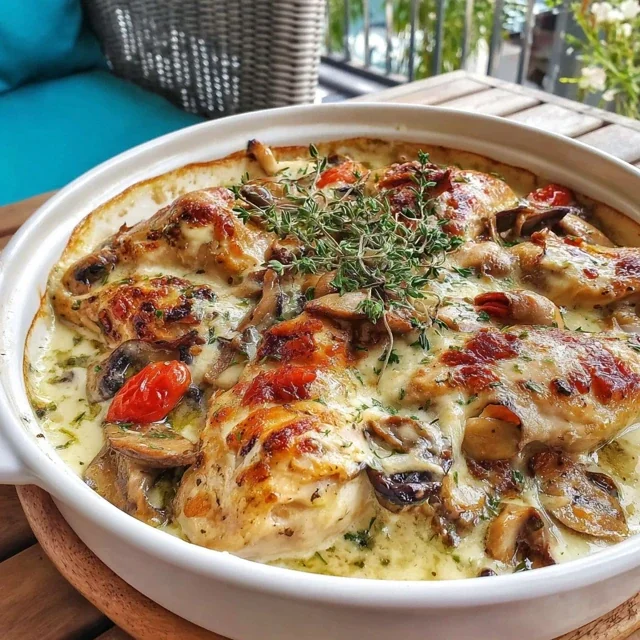 Creamy Morel Mushroom and Chicken Casserole Baked Until Bubbly