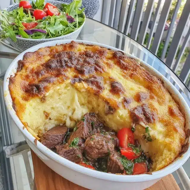 Creamy Polenta Casserole with Braised Beef and Gremolata
