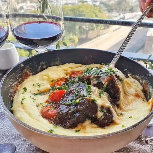 Creamy Polenta Casserole with Braised Beef and Gremolata
