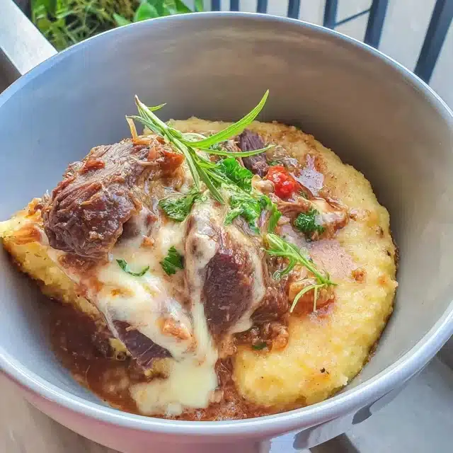 Creamy Polenta Casserole with Braised Beef and Gremolata