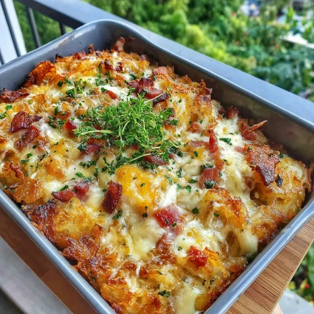 Crispy Hash Brown Casserole with Ham and Melted Cheddar