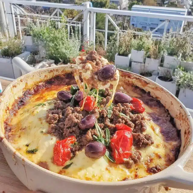 Greek Ground Beef Casserole with Feta and Kalamata Olives