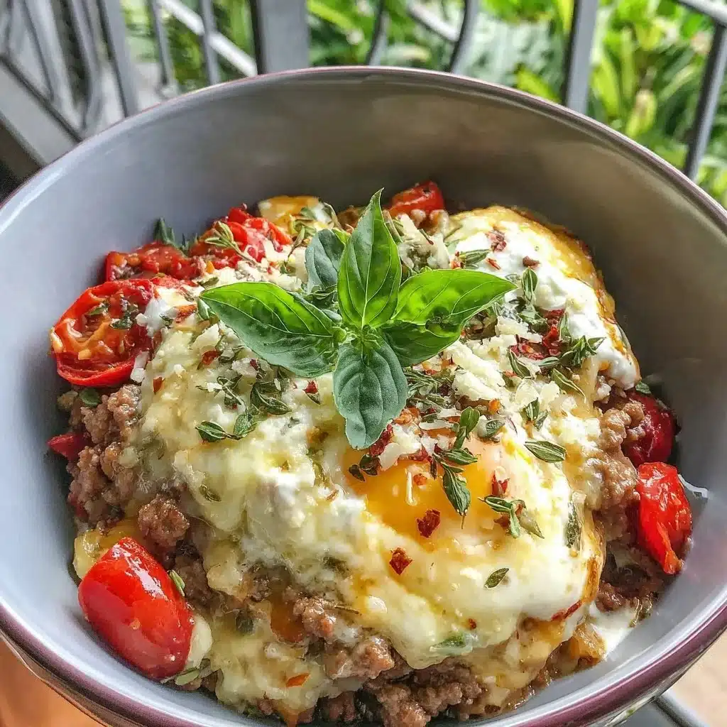 High-protein ground beef bowl with creamy cottage cheese sauce topped with herbs