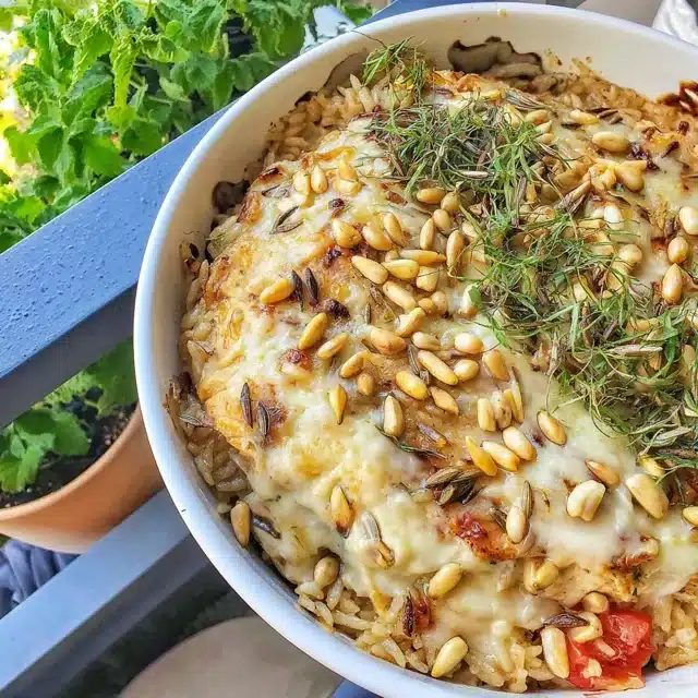 Lebanese Chicken and Rice Casserole with Pine Nuts and Allspice