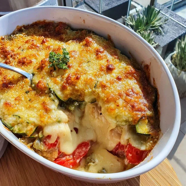 Low-Carb Chicken and Zucchini Casserole with Crispy Top