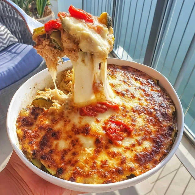 Low-Carb Chicken and Zucchini Casserole with Crispy Top