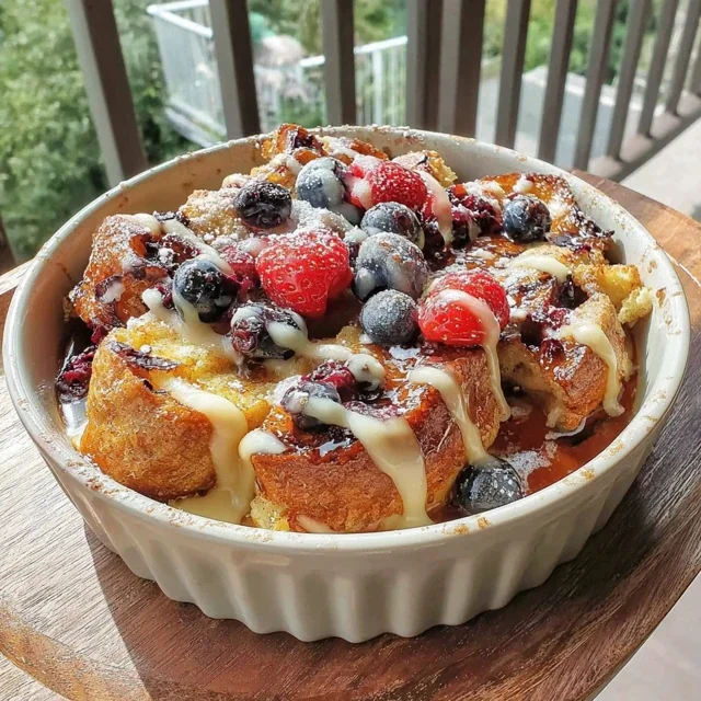 Overnight Blueberry French Toast Casserole with Maple Glaze