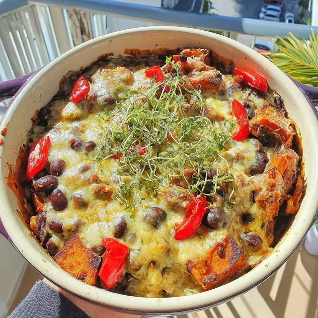 Roasted Sweet Potato and Black Bean Casserole