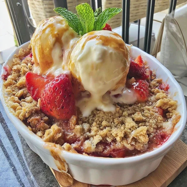 Spring Strawberry Crumble Dessert Casserole with Buttery Topping