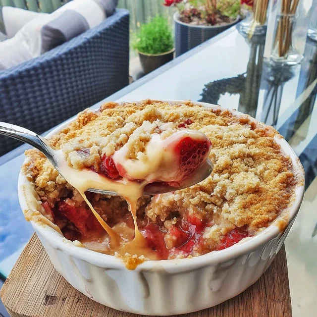 Spring Strawberry Crumble Dessert Casserole with Buttery Topping
