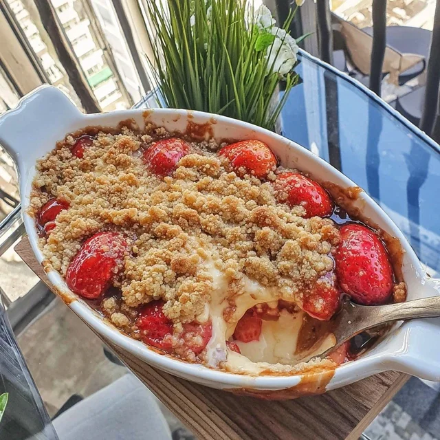 Spring Strawberry Crumble Dessert Casserole with Buttery Topping
