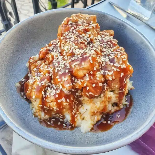 Teriyaki Chicken Casserole with Sticky Rice and Sesame Seeds
