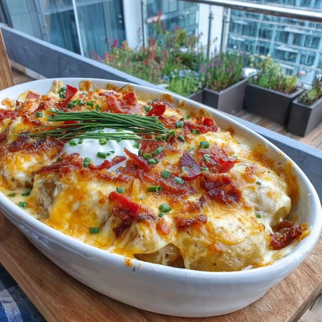 Twice Baked Potato Casserole with Cheddar and Sour Cream