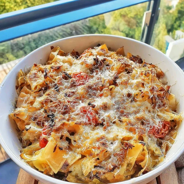 Caramelized Cabbage and Parmesan Pasta Casserole