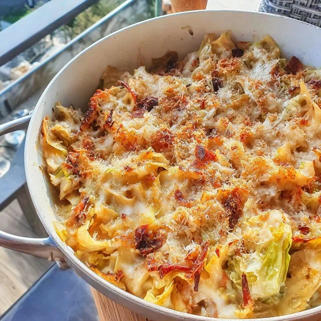 Caramelized Cabbage and Parmesan Pasta Casserole