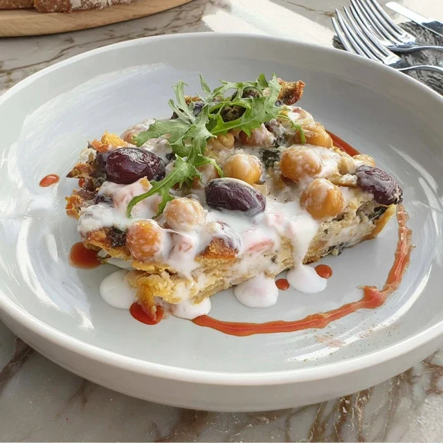 Chickpea and Kale Casserole with Spiced Yogurt