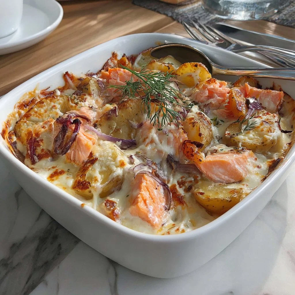 Dill Roasted Salmon and New Potato Casserole