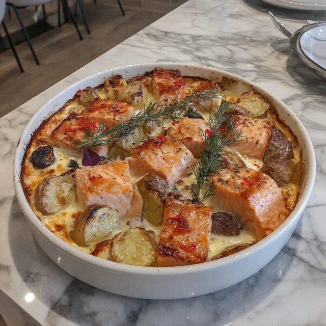 Dill Roasted Salmon and New Potato Casserole