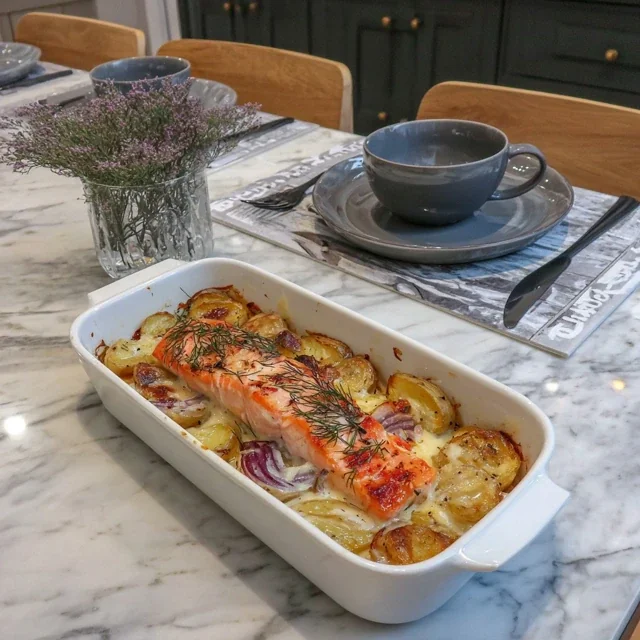 Dill Roasted Salmon and New Potato Casserole