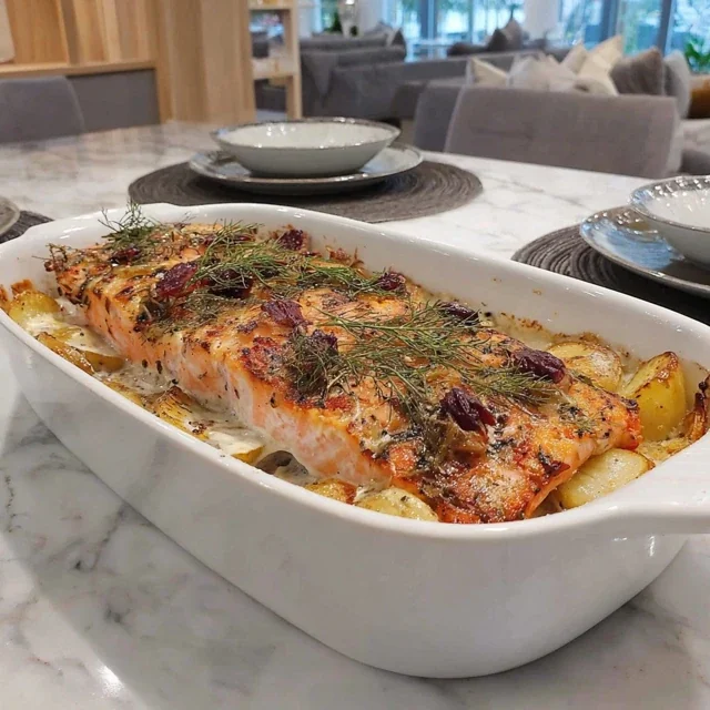 Dill Roasted Salmon and New Potato Casserole
