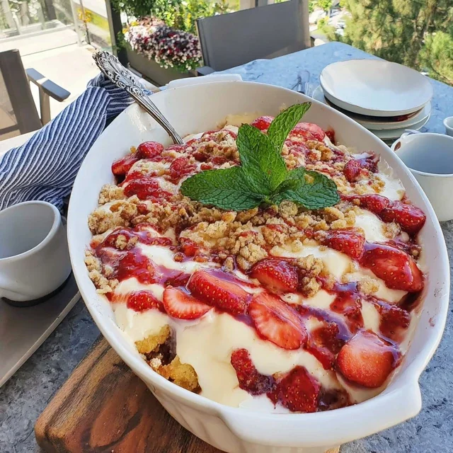 Fresh Strawberry and Greek Yogurt Dessert Casserole