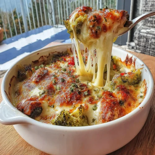 Miso Chicken and Roasted Broccoli Casserole served on a plate