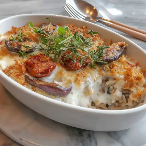 Portobello mushroom and wild rice stuffed casserole baked to perfection